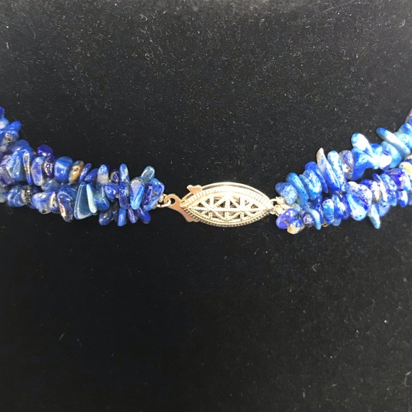 Lapis Lazuli, MOP Flower Pendant 3 Strand Necklace 925 Sterling Silver Clasp EVC - Picture 7 of 8